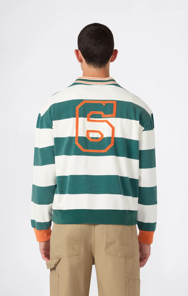 Men’s Striped Long Sleeve Polo Shirt Modern Ametora