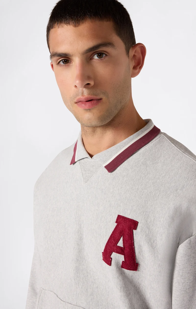 Men’s Reverse Weave Polo Collar Sweatshirt with Brushed Interior Modern Ametora