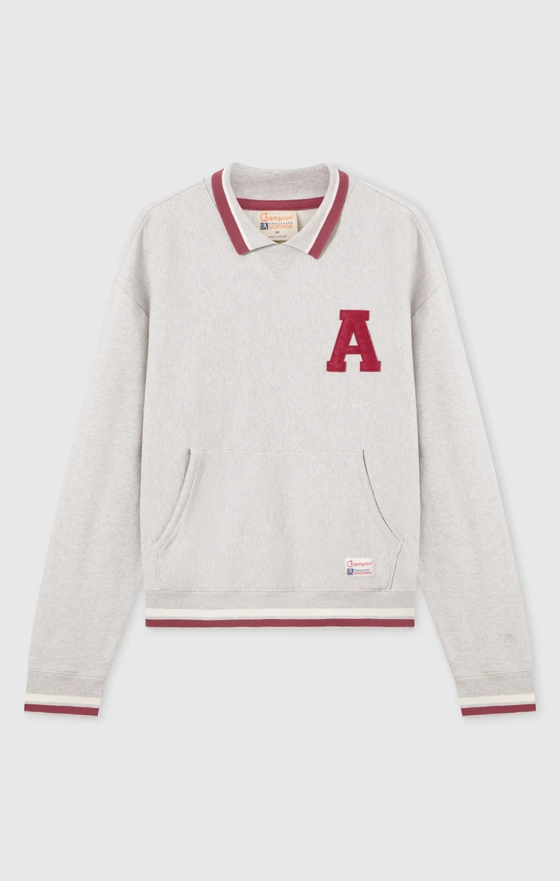 Men’s Reverse Weave Polo Collar Sweatshirt with Brushed Interior Modern Ametora