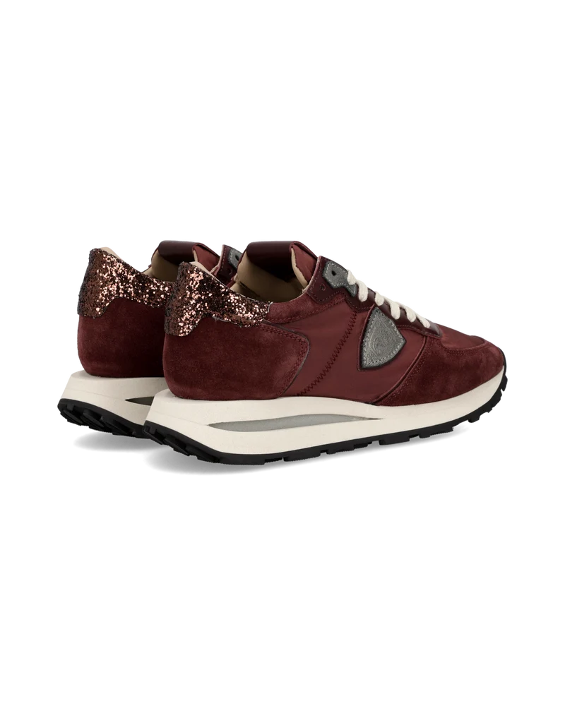 Sneakers Tropez Haute Women with Glitter Heel Tab, Burgundy Silver