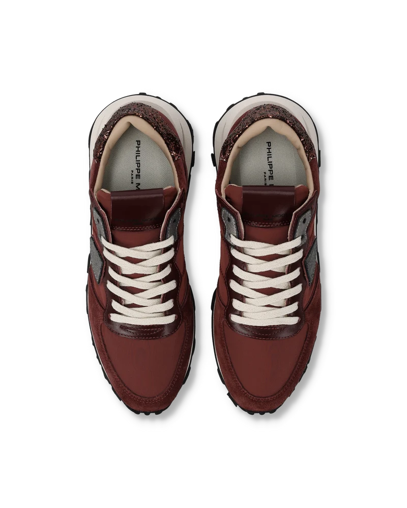 Sneakers Tropez Haute Women with Glitter Heel Tab, Burgundy Silver
