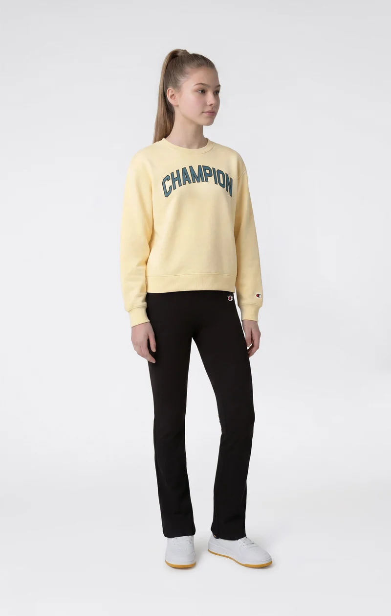Girls' Crew Neck Tracksuit with Logo, Flared Trousers and Brushed Inside
