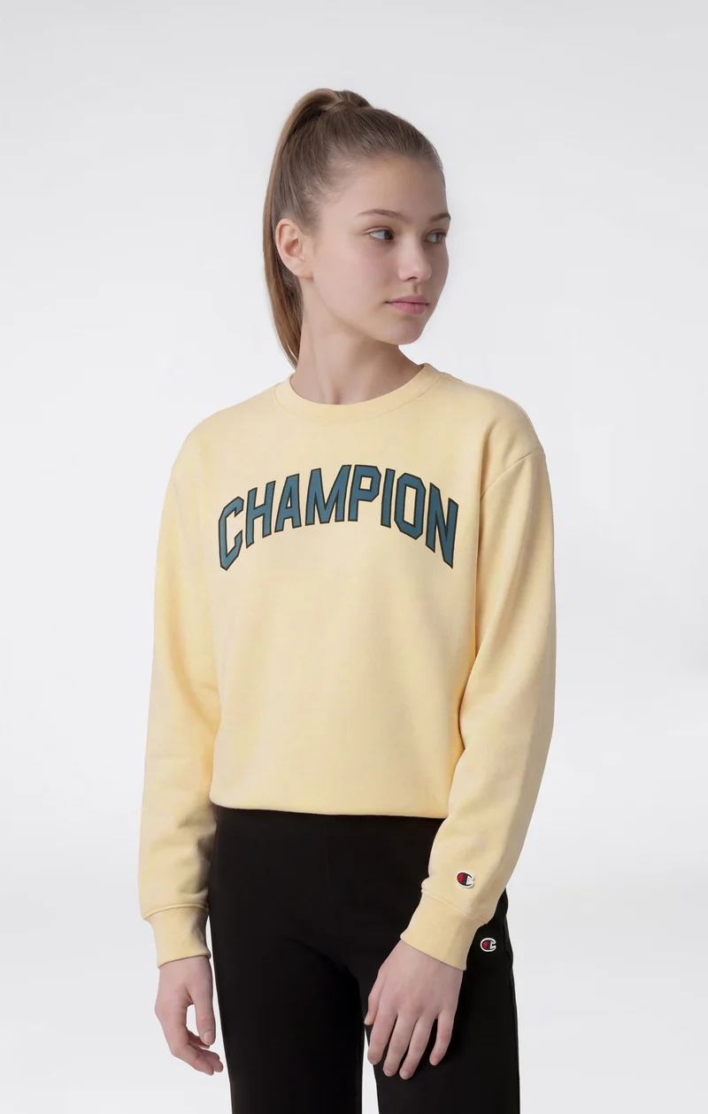 Girls' Crew Neck Tracksuit with Logo, Flared Trousers and Brushed Inside