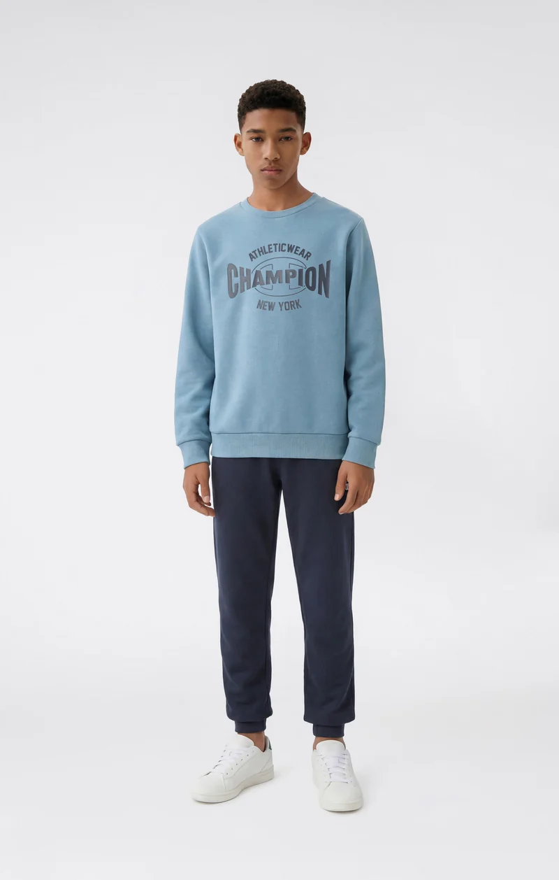 Boys' Crew Neck Tracksuit with Logo and Brushed Inside