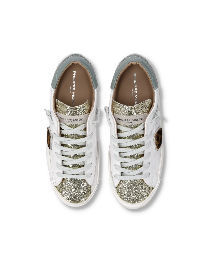 Sneakers Prsx Women with Animal-Print Shield, White Gold Avio