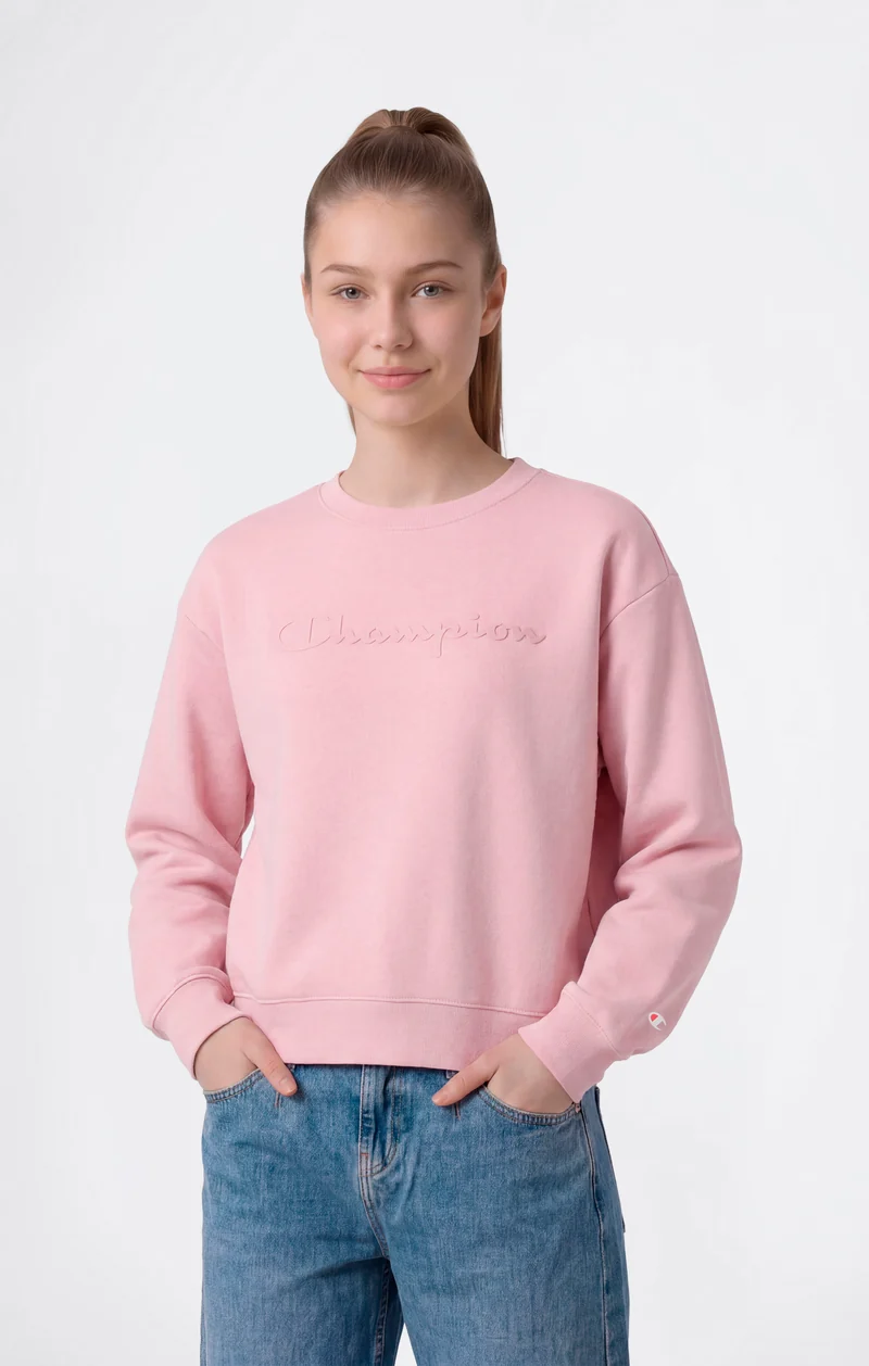 Girls’ Crewneck Sweatshirt with Maxi Logo and Brushed Interior