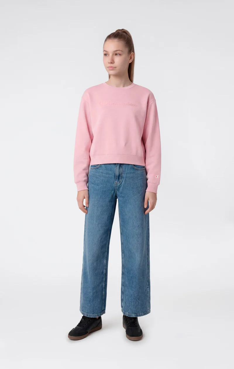 Girls’ Crewneck Sweatshirt with Maxi Logo and Brushed Interior