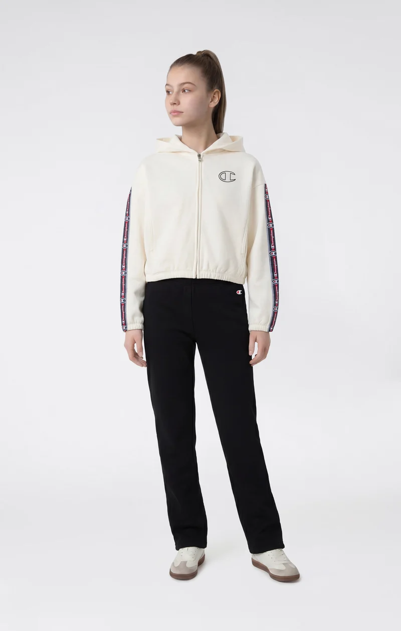 Girls' Full-Zip Hooded Tracksuit with Tape and Brushed Inside