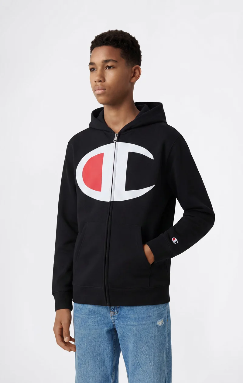 Boys' Full-Zip Hoodie with Maxi Logo and Brushed Inside