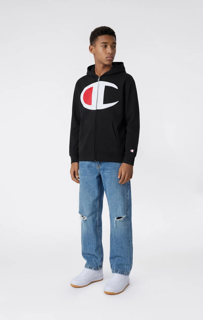 Boys' Full-Zip Hoodie with Maxi Logo and Brushed Inside