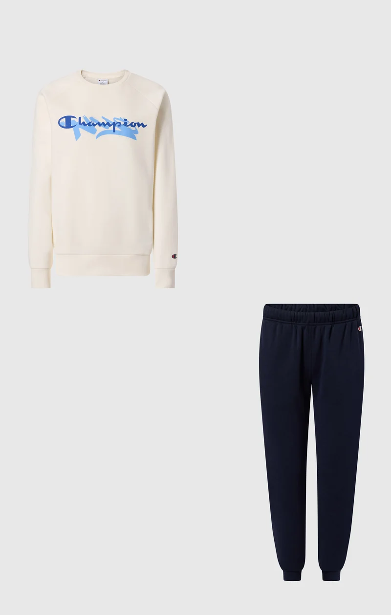 Boys' Crew Neck Tracksuit with Graphic Logo and Brushed Inside