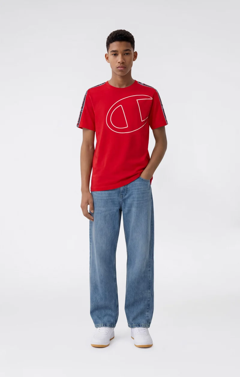 Boys’ Cotton T-Shirt with Tape and Maxi C Logo