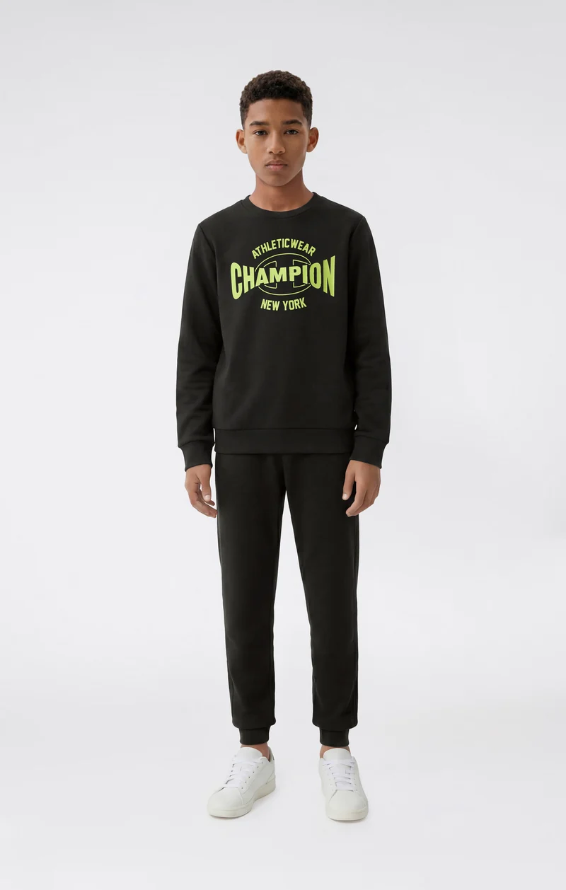 Boys' Crew Neck Tracksuit with Logo and Brushed Inside