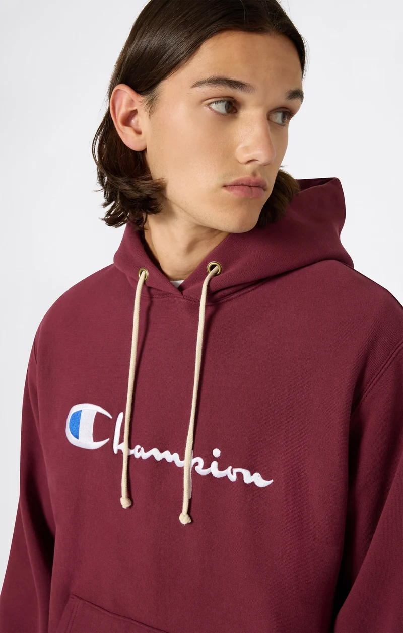 Men’s Reverse Weave Hooded Sweatshirt with Brushed Interior and Embroidered Logo