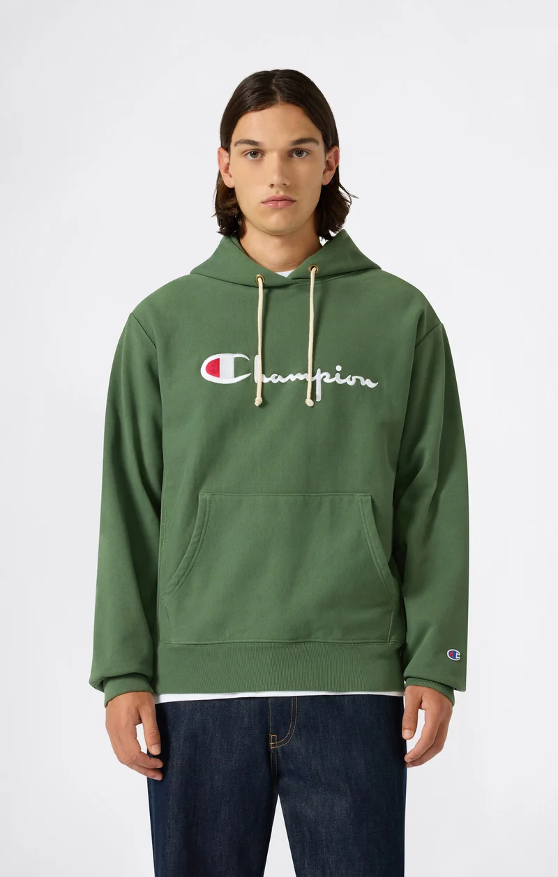 Men’s Reverse Weave Hooded Sweatshirt with Brushed Interior and Embroidered Logo