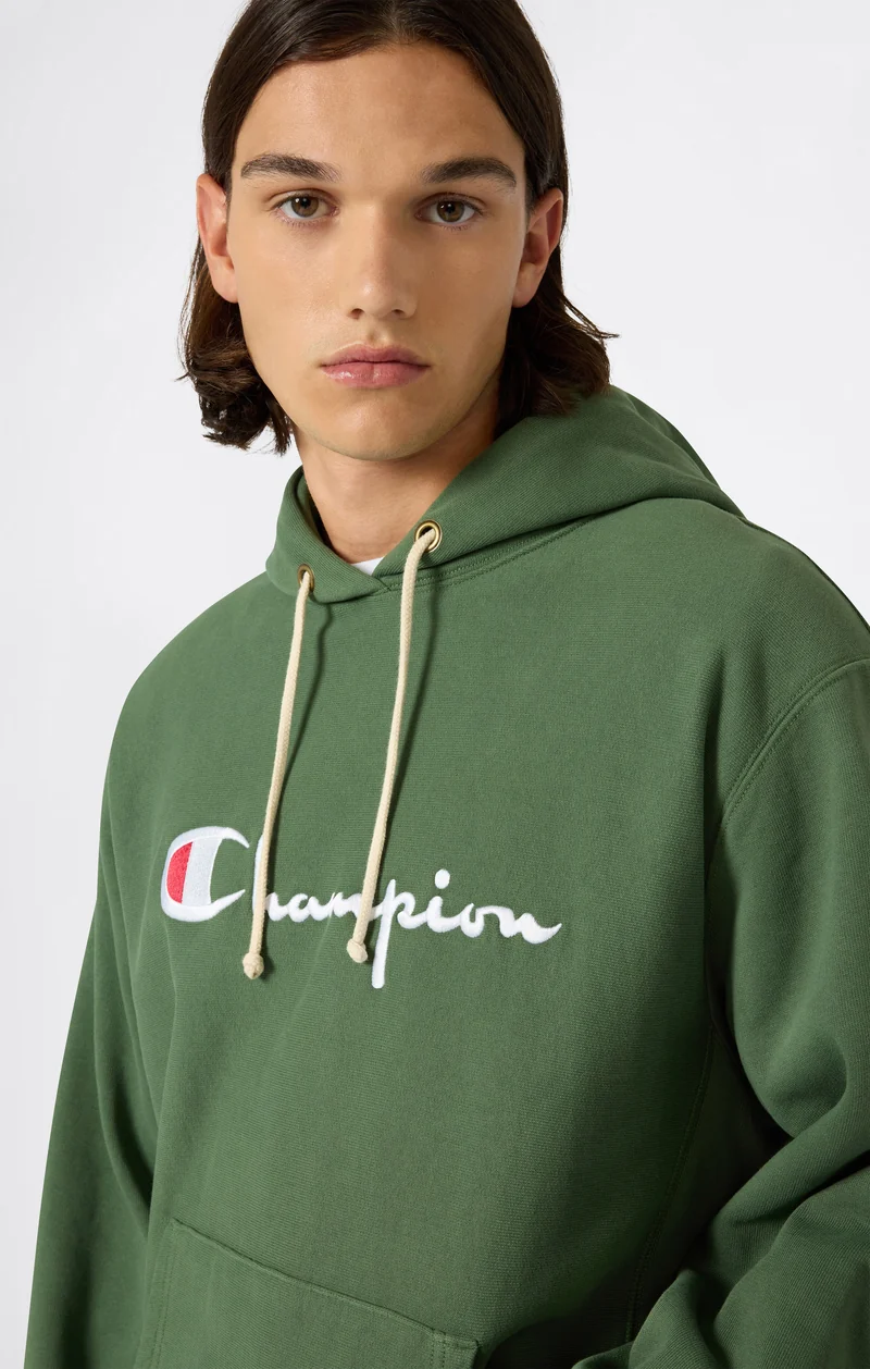 Men’s Reverse Weave Hooded Sweatshirt with Brushed Interior and Embroidered Logo