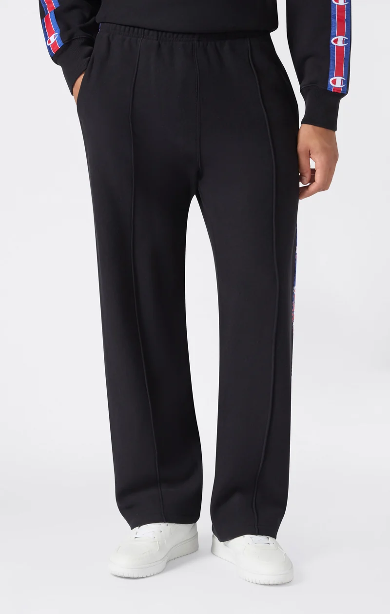 Men’s Reverse Weave Straight Hem Trousers with Brushed Interior and Logo Tape