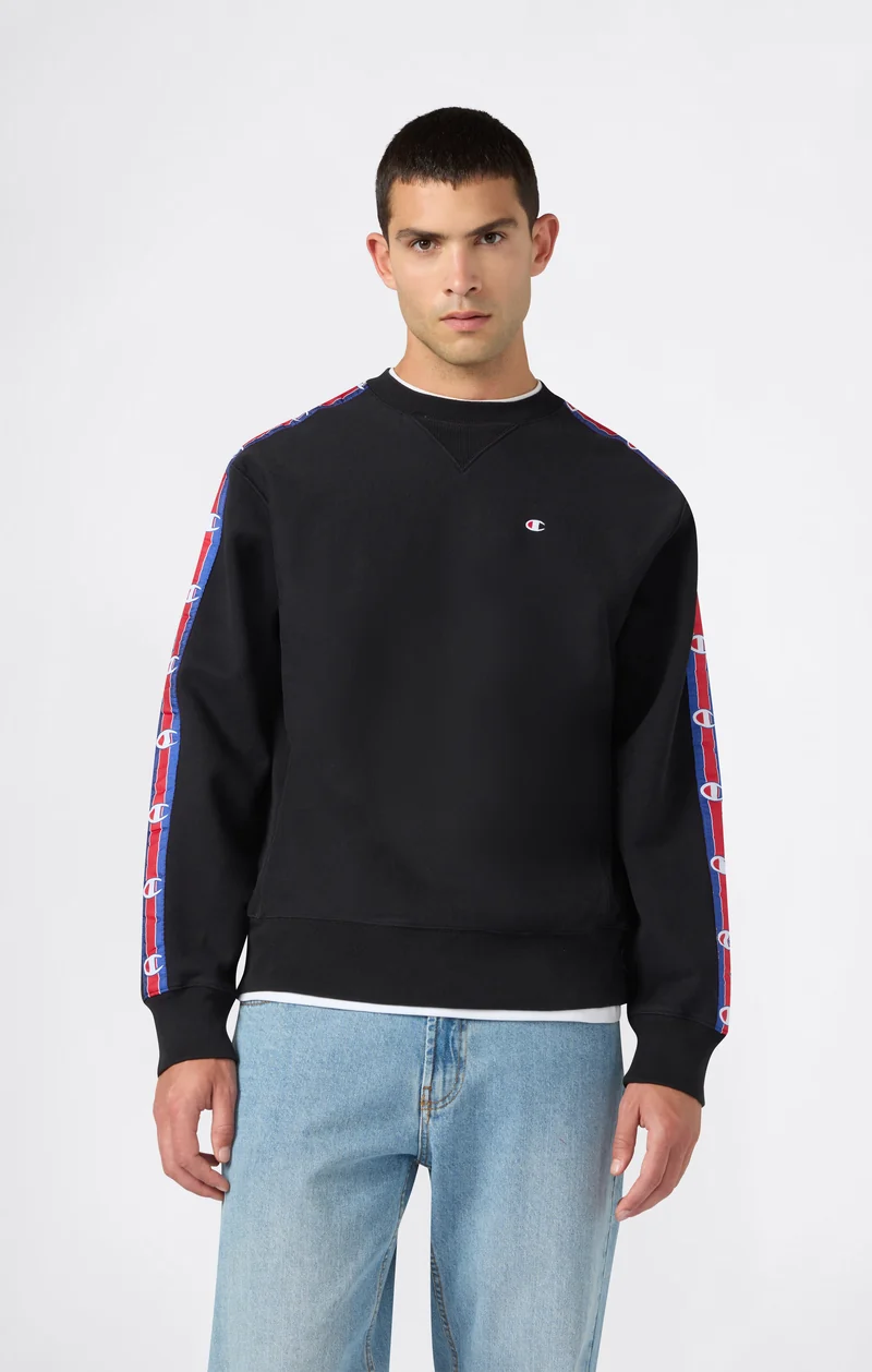 Men’s Reverse Weave Crewneck Sweatshirt with Brushed Interior and Logo Tape