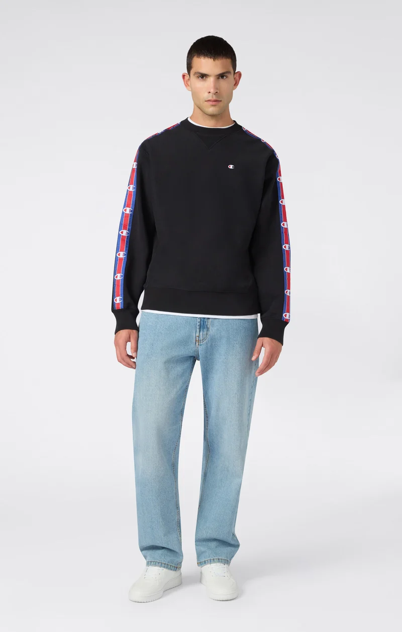 Men’s Reverse Weave Crewneck Sweatshirt with Brushed Interior and Logo Tape