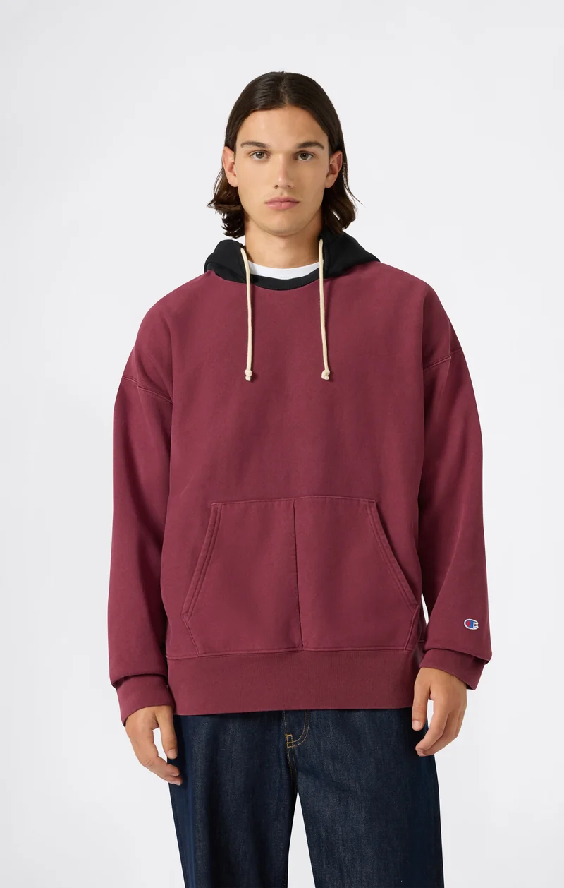 Men’s Reverse Weave Sweatshirt with Applied Hood and Brushed Interior