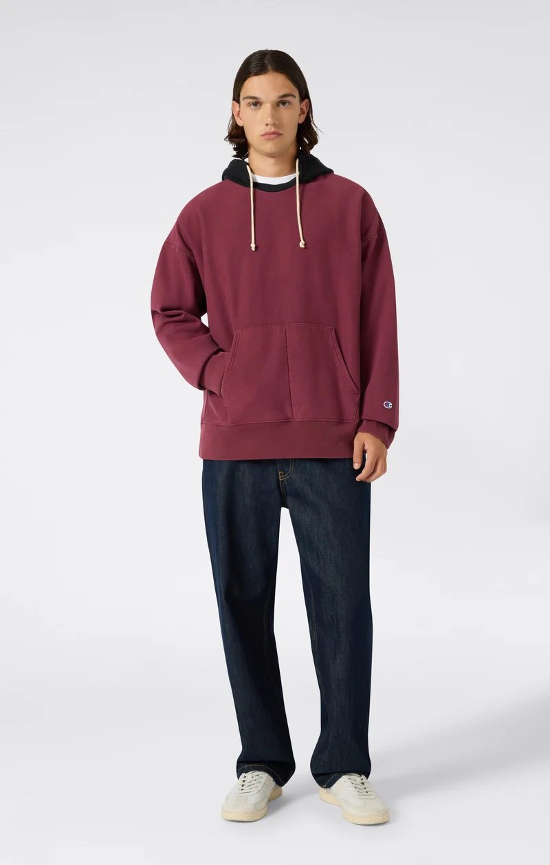 Men’s Reverse Weave Sweatshirt with Applied Hood and Brushed Interior