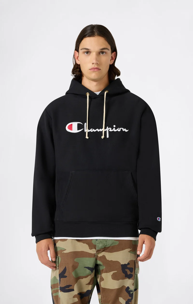 Men’s Reverse Weave Hooded Sweatshirt with Brushed Interior and Embroidered Logo