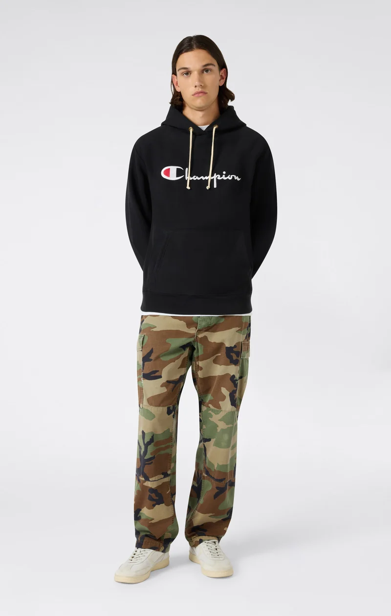 Men’s Reverse Weave Hooded Sweatshirt with Brushed Interior and Embroidered Logo