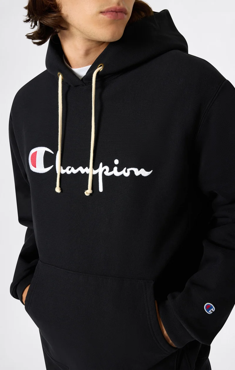 Men’s Reverse Weave Hooded Sweatshirt with Brushed Interior and Embroidered Logo