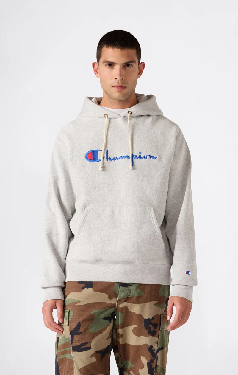 Men’s Reverse Weave Hooded Sweatshirt with Brushed Interior and Embroidered Logo