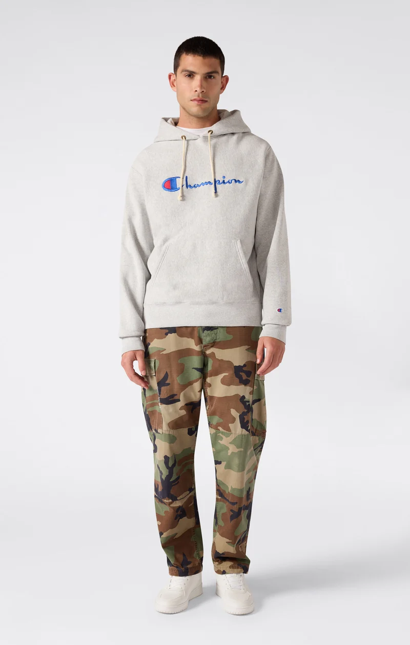 Men’s Reverse Weave Hooded Sweatshirt with Brushed Interior and Embroidered Logo