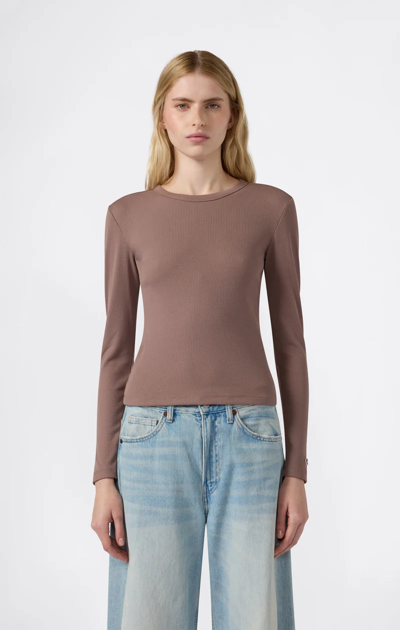 Women’s Long Sleeve T-Shirt in Stretch Ribbed Fabric