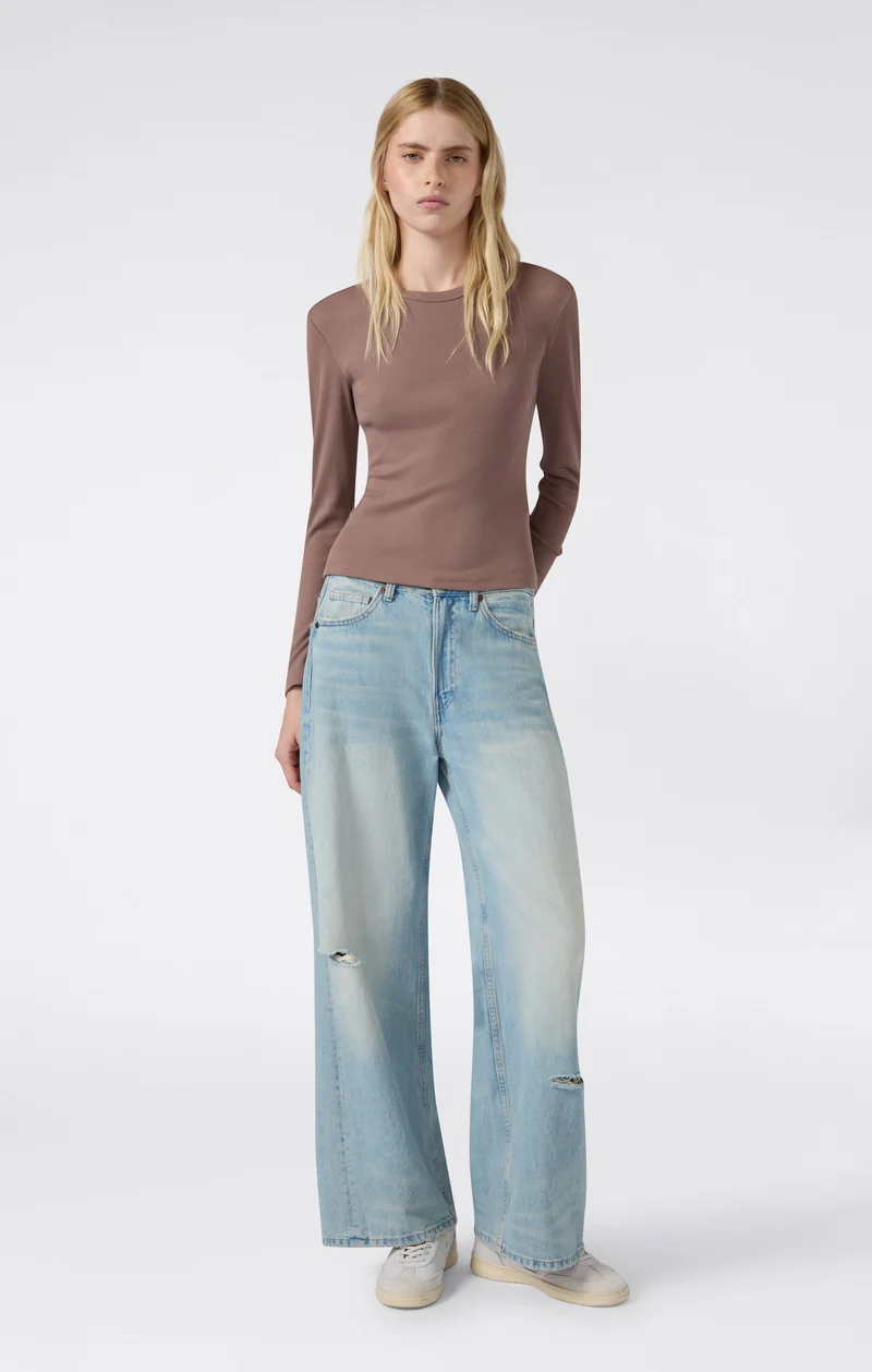 Women’s Long Sleeve T-Shirt in Stretch Ribbed Fabric