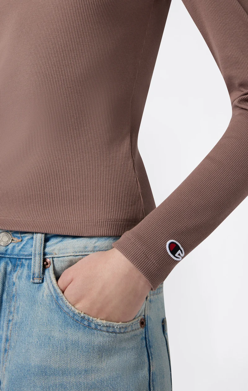 Women’s Long Sleeve T-Shirt in Stretch Ribbed Fabric