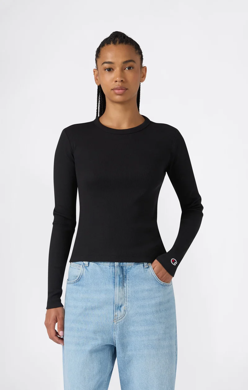 Women’s Long Sleeve T-Shirt in Stretch Ribbed Fabric
