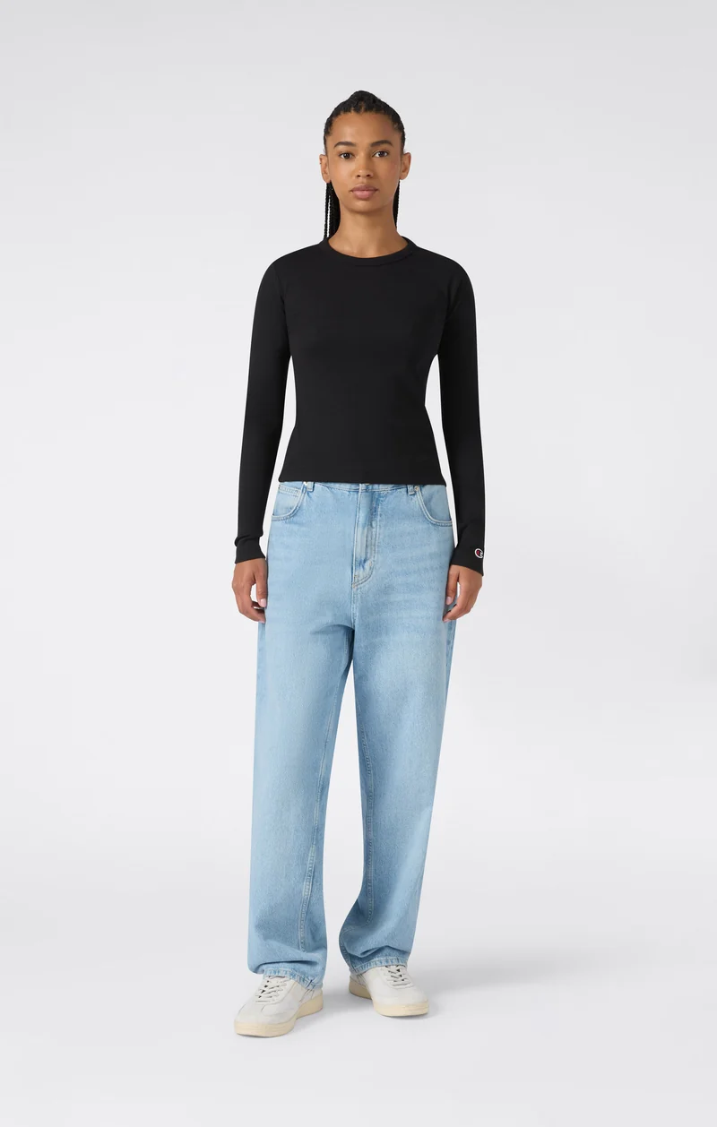 Women’s Long Sleeve T-Shirt in Stretch Ribbed Fabric