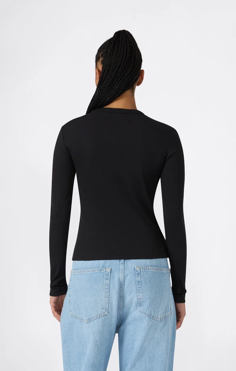 Women’s Long Sleeve T-Shirt in Stretch Ribbed Fabric