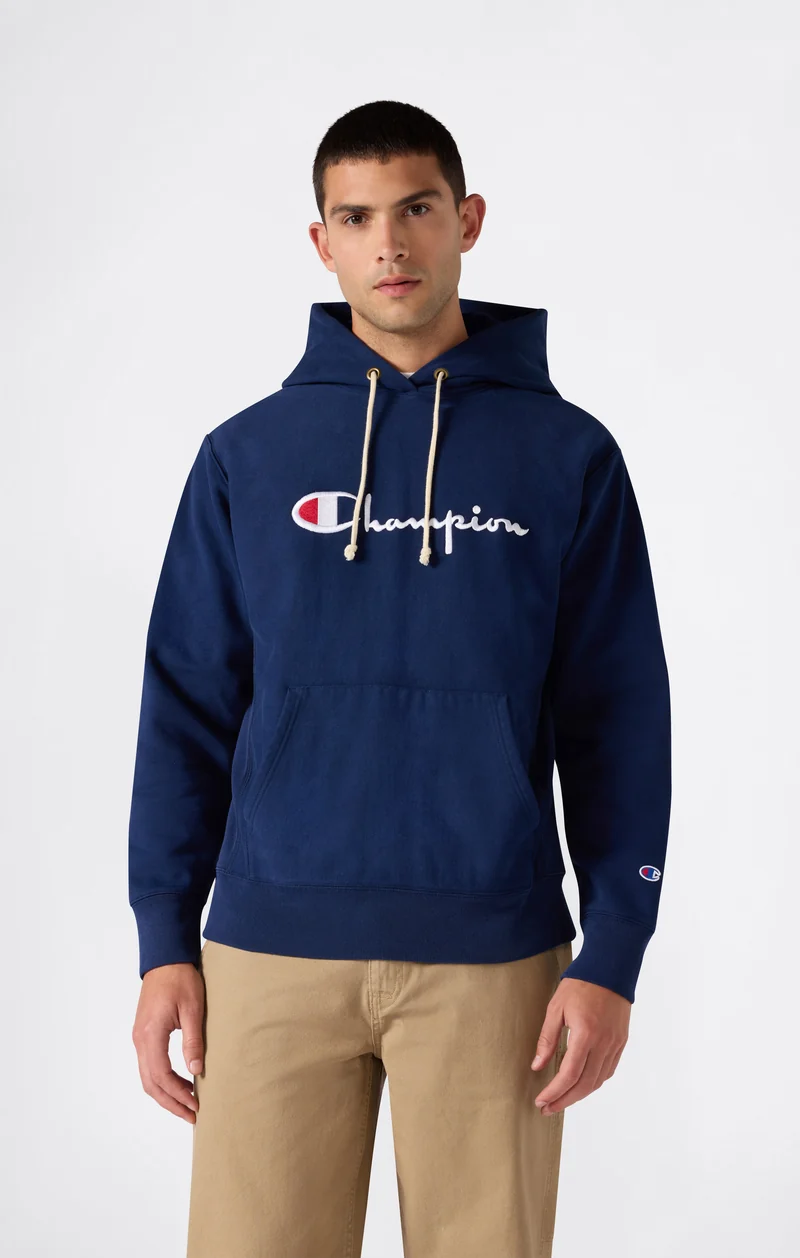 Men’s Reverse Weave Hooded Sweatshirt with Brushed Interior and Embroidered Logo