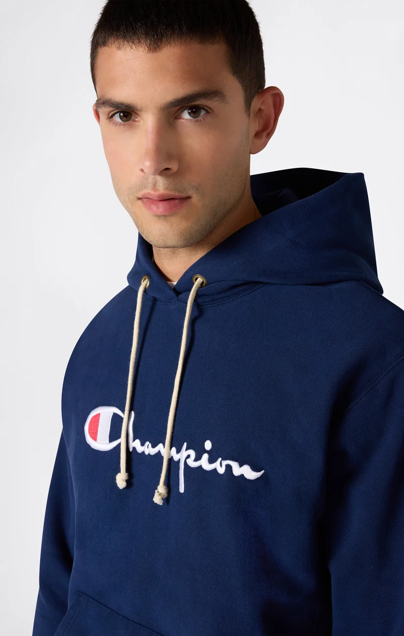 Men’s Reverse Weave Hooded Sweatshirt with Brushed Interior and Embroidered Logo