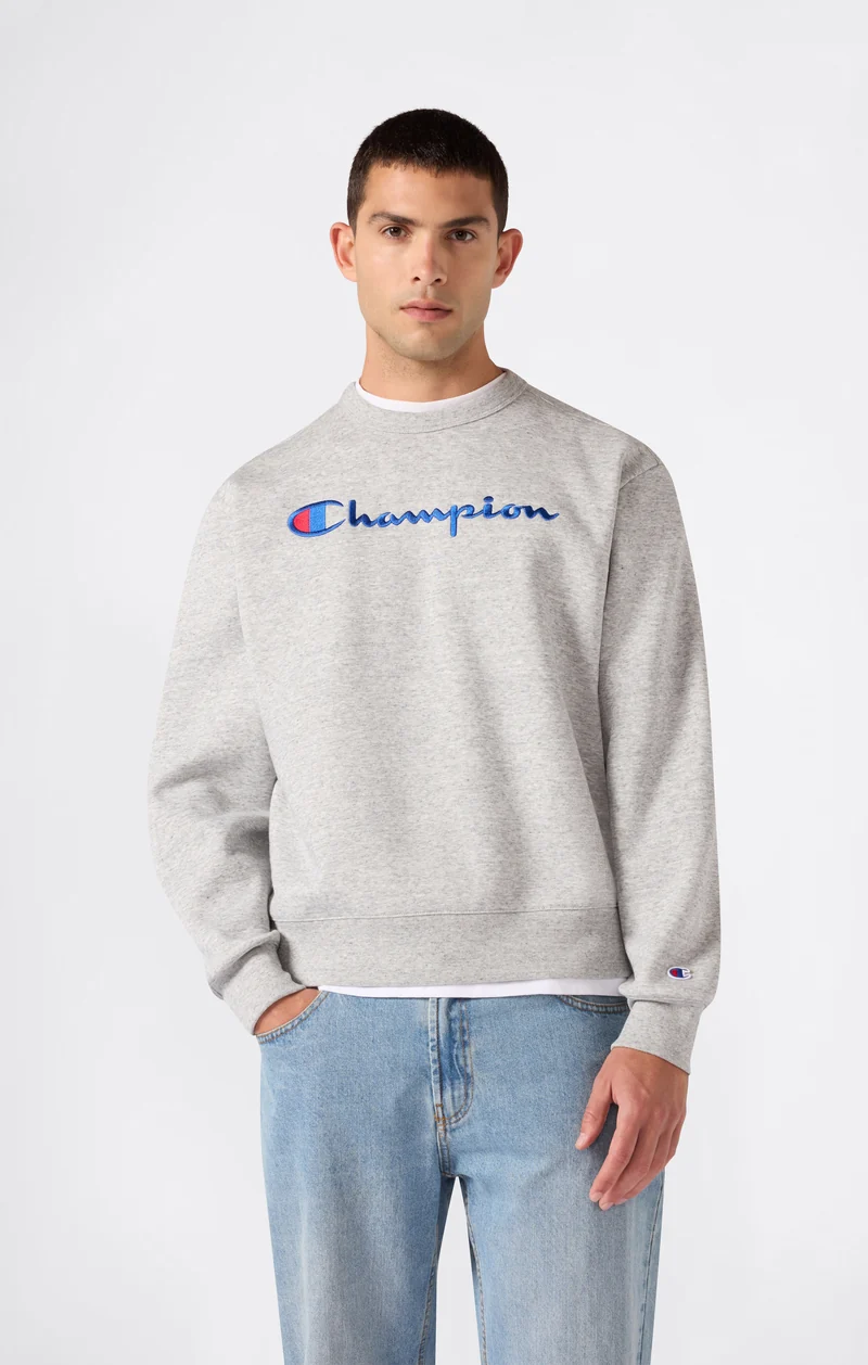 Men’s Crewneck Sweatshirt with Logo and Brushed Interior