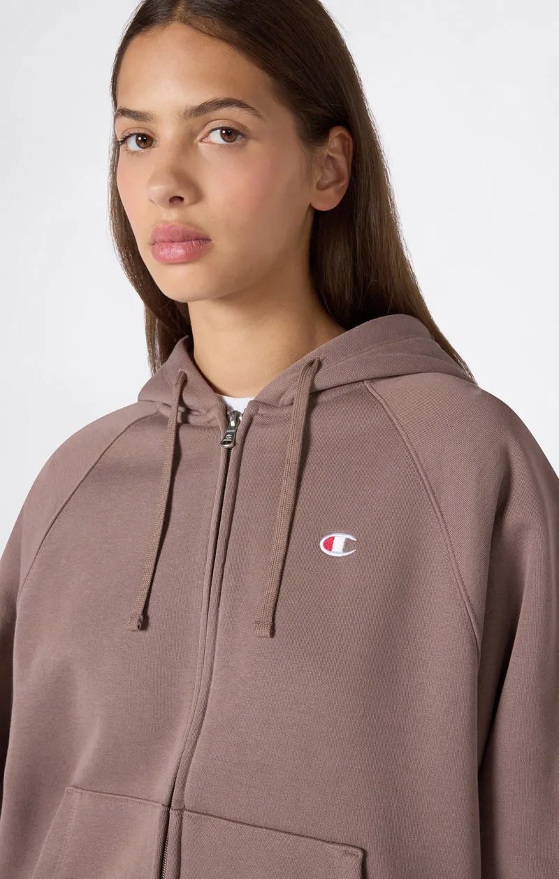 Women’s Full-Zip Hooded Sweatshirt with C Logo and Brushed Interior