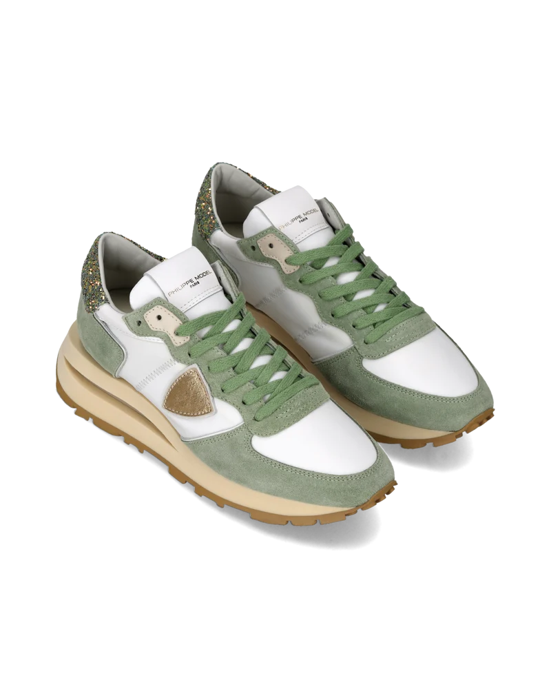 Sneakers Tropez Haute Women with glitter heel tab, White Green