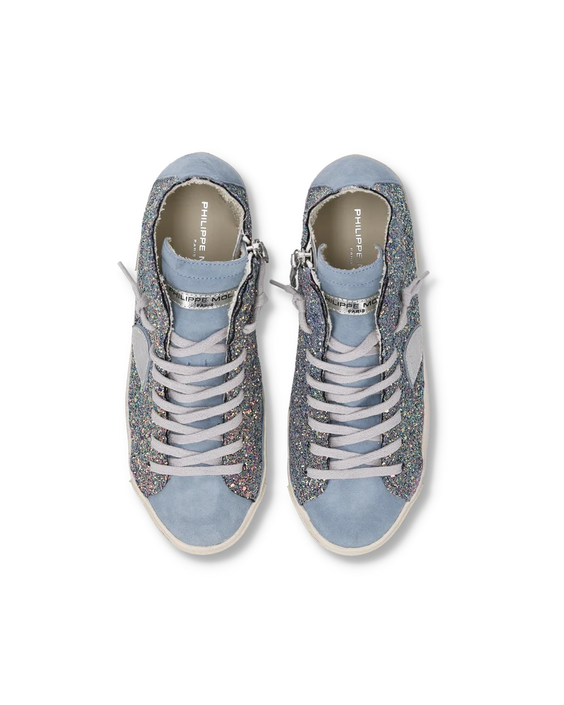 Sneakers Prsx Women with glitter upper, Light Blue Pink