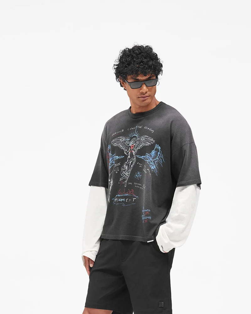 Heavier Than The Heavens Long Sleeve T-Shirt - Washed Black