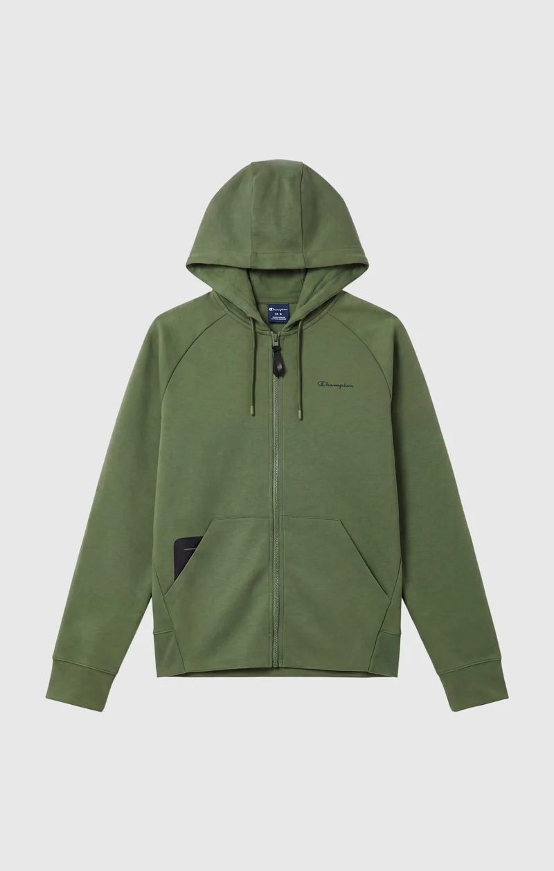 Men’s Full-Zip Hooded Sweatshirt in Stretch Interlock C-Tech