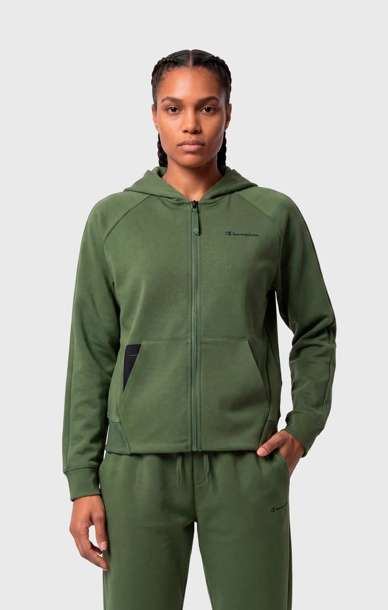 Women’s Full-Zip Hooded Sweatshirt in Stretch Interlock C-Tech