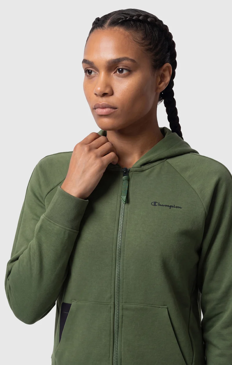 Women’s Full-Zip Hooded Sweatshirt in Stretch Interlock C-Tech