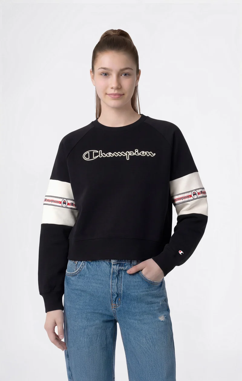 Girls’ Crewneck Sweatshirt with Tape and Champion Logo