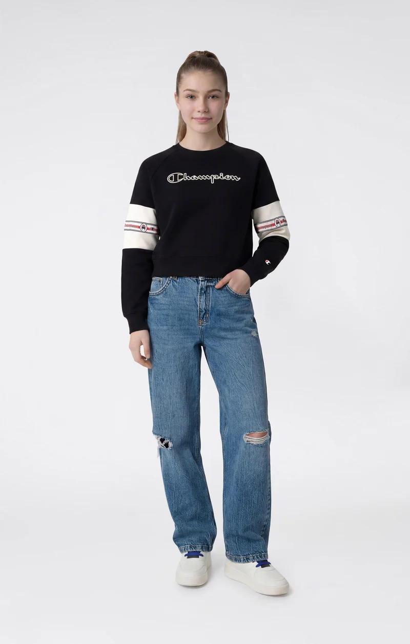 Girls’ Crewneck Sweatshirt with Tape and Champion Logo