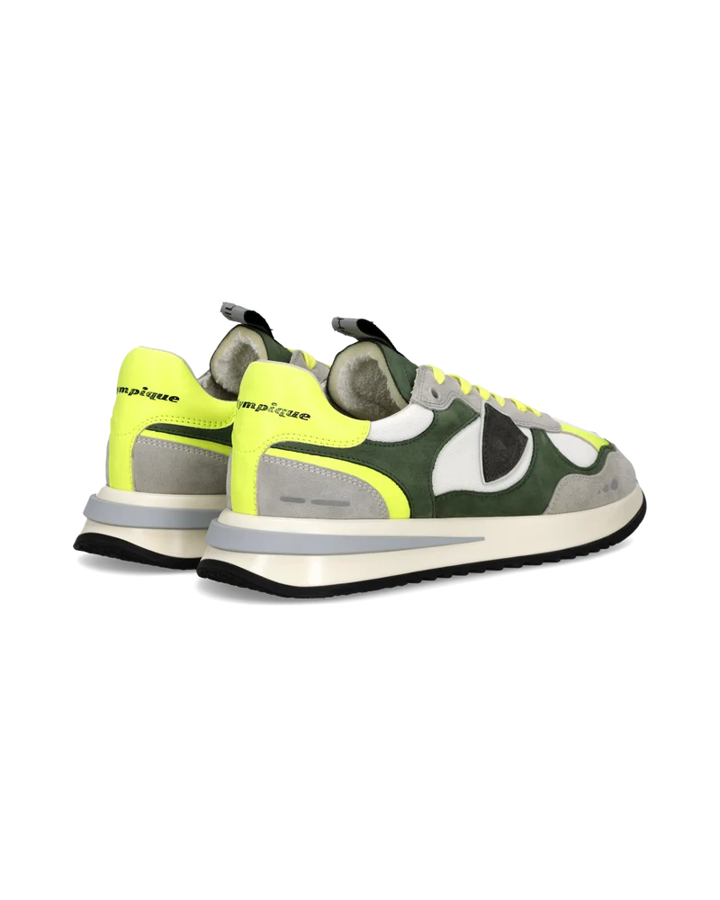 Sneakers Olympique Men, White Green Neon Yellow