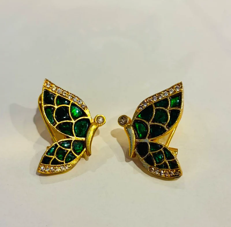 Emerald Butterfly Stud Earrings